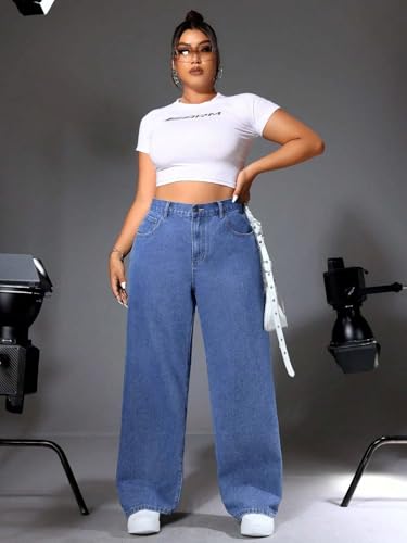 Image of KOTTY Plus Size Women's High Waist Straight Denim Jeans Comfortable Wear for Work Casual Use