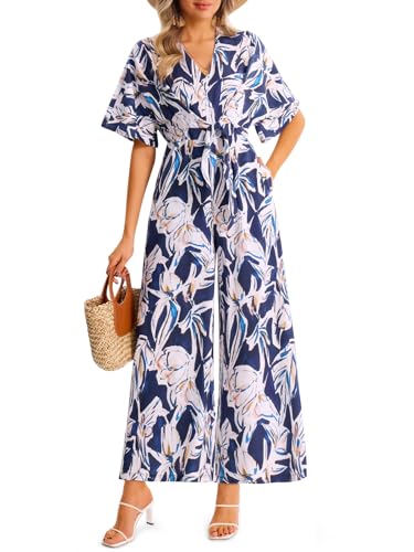 Yousify Womens Casual Summer Floral Jumpsuits Wide Leg Long Rompers