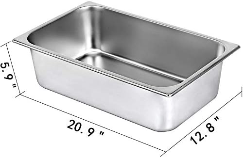 VEVOR 6 Pack Steam Table Pans 20.9 x 12.8 x 5.9 Inch Deep Steam Table Pan Full Size 20.5L Deep Food Container Stainless Steel Oven Tray Hotel Pans Anti-Jam Steam Table Food Pan