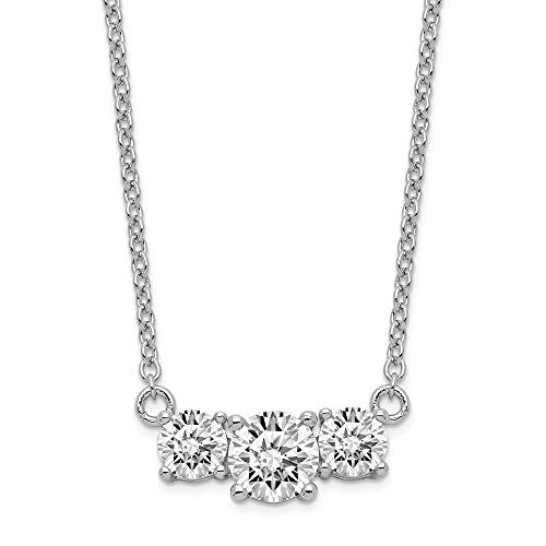 925 Sterling Silver Cubic Zirconia Cz 3 Stone 1 Inch Extension Chain Necklace
