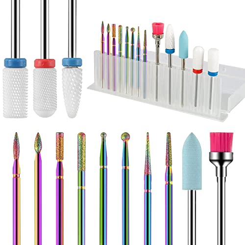 Thlevel 13Pcs Nail Drill Bits Sets, 3/32 Inch Professional Ceramic Nail Drill Bit Sets With Box, Electric Manicure Nail File Bit For Acrylic Gel Nails Cuticle Manicure #TOP16