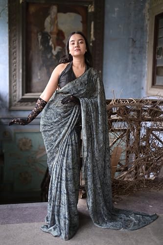 Image of MIRCHI FASHION Women Saree Floral Print Chiffon | Lightweight Festive Occasion Sari for Farewell and Functions with Unstitched Blouse Piece