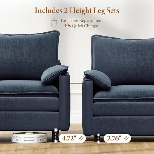 Image of Vesgantti 108 inch Modular Sectional Sofa, Comfy Cloud Couch with Movable Ottoman Deep Seat Chenille L Shaped Modular Sofa, Sectional Couches for Living Room, Bedroom and Apartment, Blue