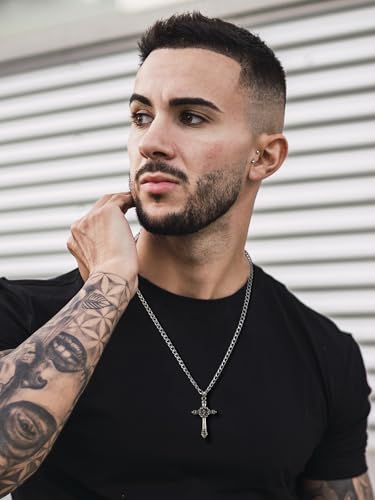 NORBU Designer Oxidized Sterling Silver Cross Necklace for Men, Vintage Chunky Big Cross Pendant, Meaningful Christian Religious Gifts for Fathers Day | Birthday | Christmas3