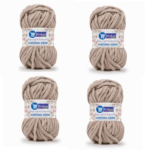 Image of ProKart Premium Blankie Wool, Plush & Cuddly, Chenille Yarn Supersoft Hand Knitting Wool Ball | Blanket Thick /Mottu Yarn Ball Suitable for Hand Knitting and Crocheting (Light Mud, 100gms x 4 Pack)