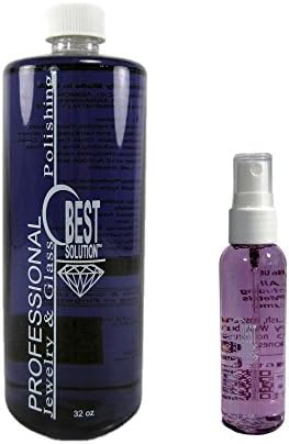Best Solution Silver Gold Diamonds Costume Jewelry Cleaner 32oz Bottle w/ 2oz Travel Spray Bottle