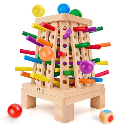 Montessori Board Game for Kids 4-6, Pyramid Wooden Sticks Dice Game, Math Educational, Fine Motor Skills Toy for 3+ Year Olds Girls Boys, Classic Table Game for Family Night