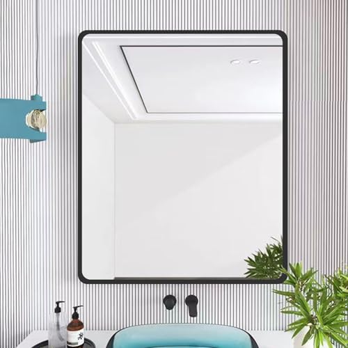 Espejo de pared decorativo con marco de aluminio, diseño redondo para baño, fácil instalación, decoración moderna del hogar, 80 x 120 cm, no iluminado