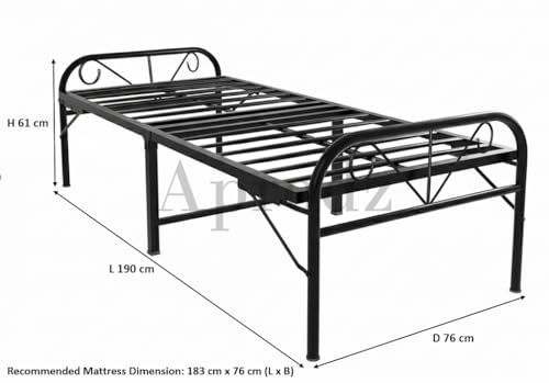 Image of APRODZ Metal Folding Bed Single Size for Sleeping Guest Bed Easily Storable Black Powdercoated (Single, 2.5ft x 6ft)