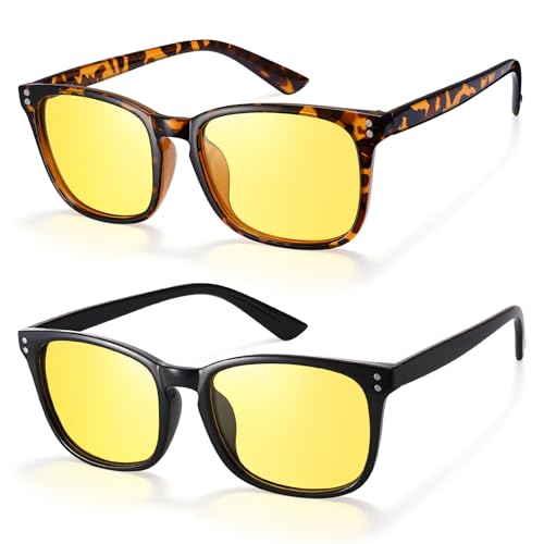 Image of Polarized Sunglasses for Women Men Night Vision Glasses Anti Glare | Yellow Anti Glare UV400 Lens, Lightweight Square Frame, for Day Night Use, Driving, Fishing, Cycling, Traveling