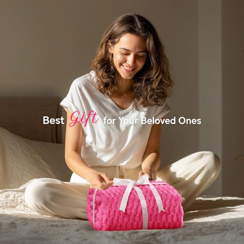 Image of BEDELITE Hot Pink Twin Blanket for Couch, Soft Cozy Gifts for Women, 60*80 | 3D Jacquard Decorative Fleece Blanket, Super Soft Plush Throws, Cute Birthday Gift for Women & Men, Suitable for All Seasons