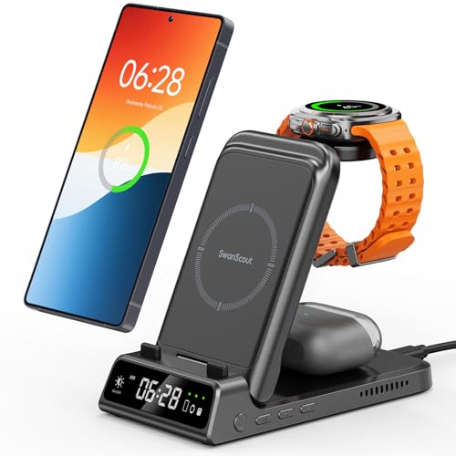 Chargeur Induction pour Samsung S25/Watch 8/8 Classic, Station de Charge pour Samsung S24/S23/Fold 6, 3 en 1 Chargeur sans Fil pour Galaxy Watch Ultra/7/6/5,...
