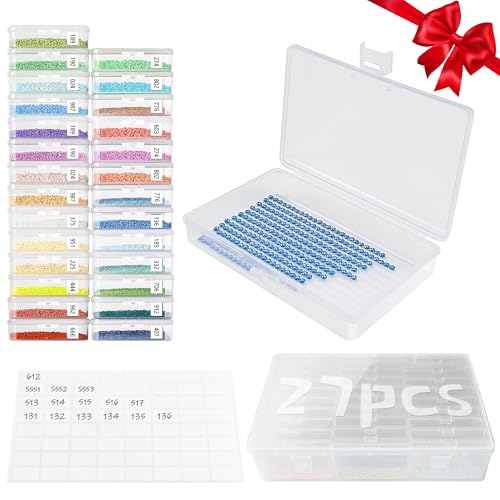 AIKUSICK 27pcs Diamond Painting Storage Containers Trays 2-in-1 Storage and Diamond Art Trays Diamond Art Accessories Diamond Painting Kits with Lids Bead Storage & Line-Up Box Package