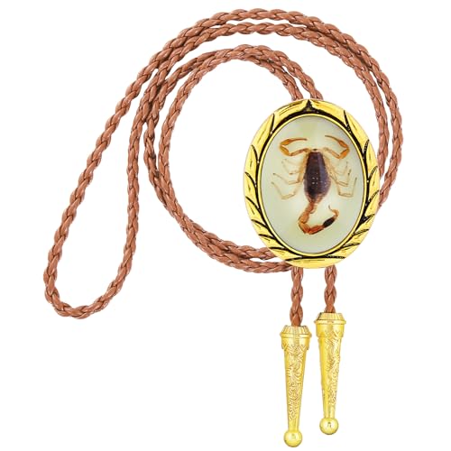Image of Btilasif Bolo Tie Brown for Men, Scorpion Luminous Stone Cowboy Tie Western Leather Necktie Necklace for Women