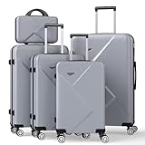 Ystyle Juego de 5 maletas rígidas de ABS, maleta M-L-XL y neceser, mango telescópico y ruedas Easy Roll de 360°, candado de bloqueo de código, trolley resistente de viaje, equipaje de mano – Plata