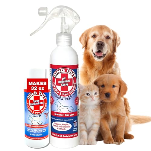 Ring Out for Pets: Control & Help Ringworm | Clean Pets Skin & Paws | Recovery & Itch Relief Calming Spray for Dog Cat Guinea Pig Small or Large Animals/Pet. (Empty Applicator Bottle Included)