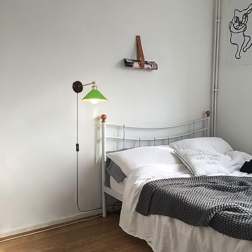 Image of ANYE Wall Sconce UL Plug-in Cord Bronze E26 Base Retro Minimalist Style Macaron Green Iron Shade Wall Light Fixture for Cabinet Kitchen Hotel Bulb Sold Separately
