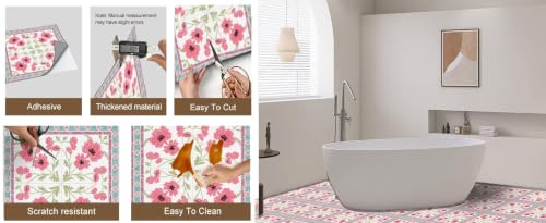 Image of Moroccan Tile Stickers | Waterproof Self Adhesive Peel & Stick Tile Decals for Kitchen Backsplash, Bathroom Wall, Floor, Furniture & Glass (8x8 Inch, Design 38)
