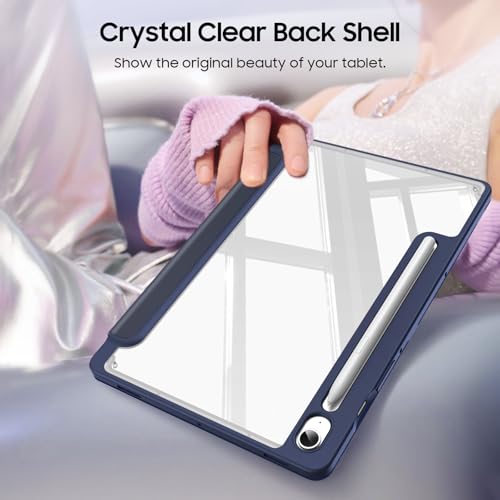 Image of Fintie Hybrid Slim Case for Samsung Galaxy Tab S9 FE 10.9 Inch /Galaxy Tab S9 11 Inch 2023 with S Pen Holder, Shockproof Cover with Clear Transparent Back Shell, Auto Wake /Sleep, Navy | with S Pen Holder Shockproof Cover with Clear Back Shell, Auto Wake /Sleep, Navy