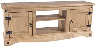 Home Source Large Corona TV Stand Entertainment Unit Solid Pine 2 Door Television Cabinet