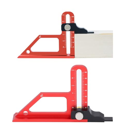 Table Saw Depth Gauge, Aluminum Alloy Metric Inch Scales 0-60mm, 45 Degree Angle Measuring Tool for Woodworking