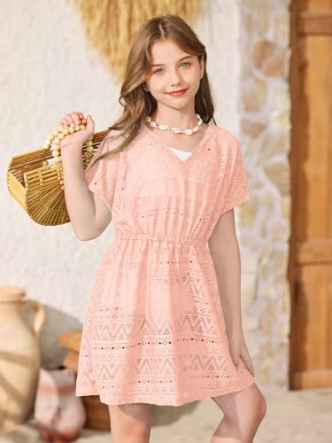 Image of BesserBay Girls Summer Crochet Bat Sleeve Swim Cover Up Kids Fashion Hollow Out Beach Dress 5-14 Years