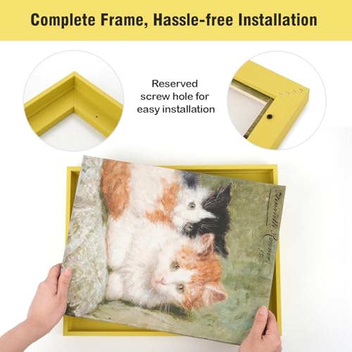 Image of Cute Yellow 8x8 Canvas Floater Frame for Wall Art Prints,0.9 inch Deep | Set of 2,Easy Framing,Floating Frames for Abstract Watercolor Paintings Illustration Landscape Portrait Bedroom Hallway Decor
