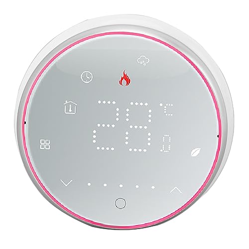 Rcniso Termostato Inteligente Pantalla LED Programable de 1 Semana Termostato Digital Redondo Empotrado AC95-240V para de Calentamiento de Agua (Blanca)