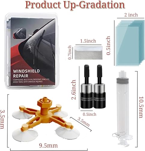 Windshield Repair Kit,Glass Repair Fluid Windshield Crack Repair Kit with Pressure Syringes,2 Pcs Car Windshield Chip Repair Kit Glass Repair Kit Quick Fix for Chips, Cracks, Star-Shaped Crack
