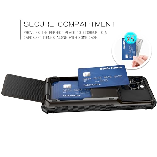 SORAKA Case for iPhone 16 Pro with Card Holder PC TPU 2 in 1 Dual Layer Bumper case Shockproof Cover can Hold 5 Cards Gray