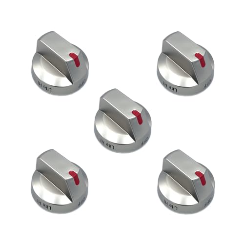 Upgraded DG64-00473A Gas Stove Knob-Compatible with Samsung Gas Stove NX58F5700WS NX58H5600SS NX58H5650WS NX58J7750SS NX58M6850SS(5Pcs Matte Silver Surface)