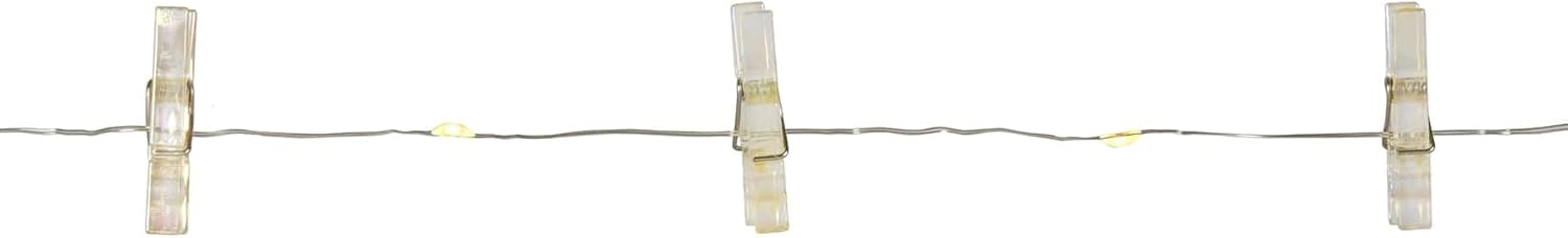 Close-up of an iridescent clip on the light string