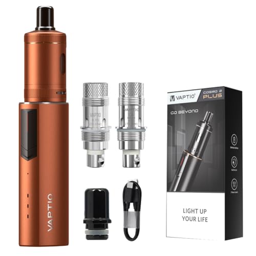 VAPTIO Cosmo 2 Plus Kit Cigarette électronique 3000mAh 35W Kit de démarrage Vape Pen avec 2pcs Cosmo Coil 0.7ohm(C6) / 1.0ohm(C5),Sans E liquide Sans Nicotine (Orange jaune)