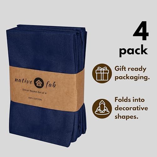 Native Fab Solid Cloth Napkin Set of 4, 100% Cotton, Washable, Reusable Dinner Cloth Napkin 17x17 inches, Table Decor Napkins for Dinner, Events, Ink Blue by Native Fab - Used condition - Image 4