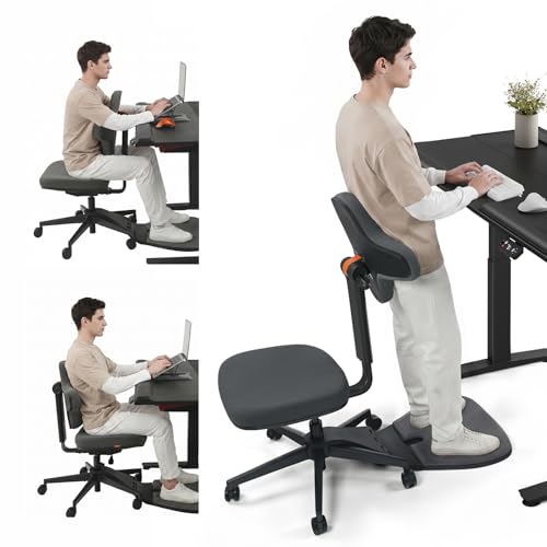 Image of Newtral Standing Desk Chair, Ergonomic Standing Mate Chair Stool with 167 Adjustable Flip Backrest, Multi-Position Sit-Stand-Lean Office Chair, Anti-Fatigue Design, MT-L-DG