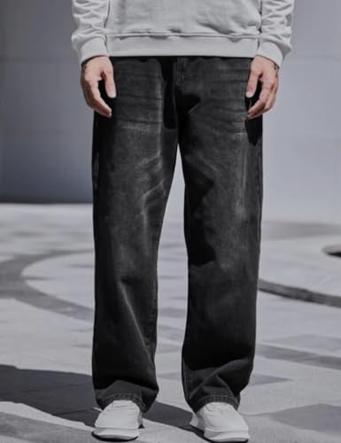 Image of Men's High-Rise Baggy Fit Jeans - Loose Fit Denim Pants for Casual & Streetwear - Trendy Comfortable Wide-Leg Jeans for Men