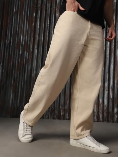 Image of High Star Men Cotton Washed Loose Fit Casual Mid-Rise Jeans
