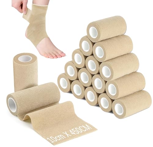 Ziamzra Venda Cohesiva 12 Rollos Tape Crossfit 10 cm x 4,5 m Cinta Cohesiva Color Carne Esparadrapo Deportivo Respirable Vendaje Autoadhesivo Venda Elástica Adhesiva para Brazos Tobillos Pies Muñeca