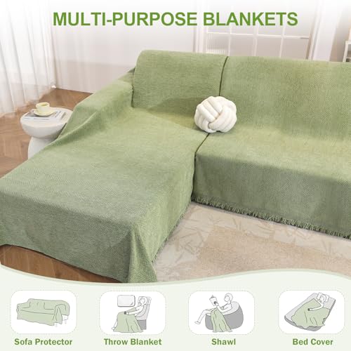 OstepDecor Sectional Couch Covers 2 Pieces, L Shaped Couch Cover Blanket, Sectional Sofa Cover Washable, Chaise Lounge Sofa Slipcovers Pet Furniture Protector for Dogs (71"x102"+71"x118", Green) — view 4