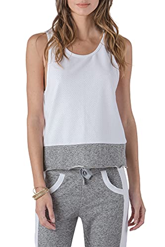 Standards & Practices Modern Women's White Mesh Scoop Neck Two Tone Tank Tops Size M