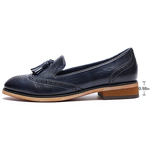 Image of Mona flying Women's Leather Tassel Loafers Slip on Brogue Flat Office Shoes