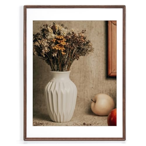 18x24 Poster Frame, Natural Solid Walnut Wood Picture Frame with High Tempered Glass, Handcrafted Rounded Corner 18 by 24 Wooden Frame Matted to 16x20 Photo for Horizontal or Vertical Wall Mounting