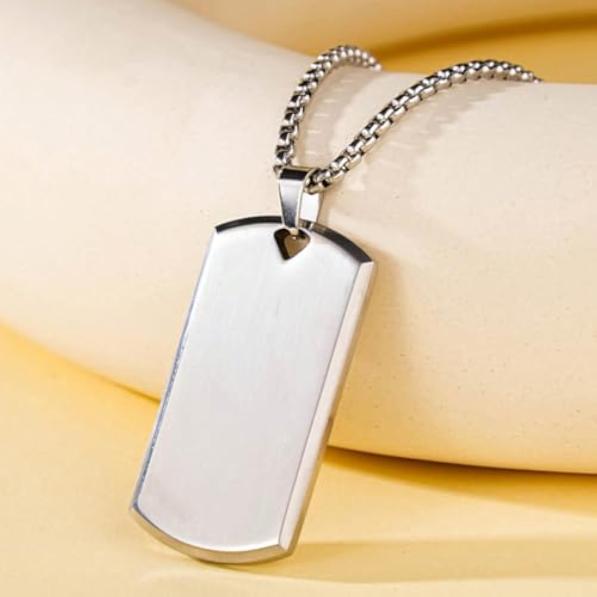 Men's Anti-Tarnish Silver Dog Tag Pendant Necklace