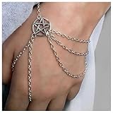 Allereya Vintage Layered Finger Ring Armband Kreis Stern Armband Silber Sklaven Armband Hand Kette Punk Pentakel Stern Sklaven Armband Hand Harness Kette Schmuck Für Frauen Und Mädchen