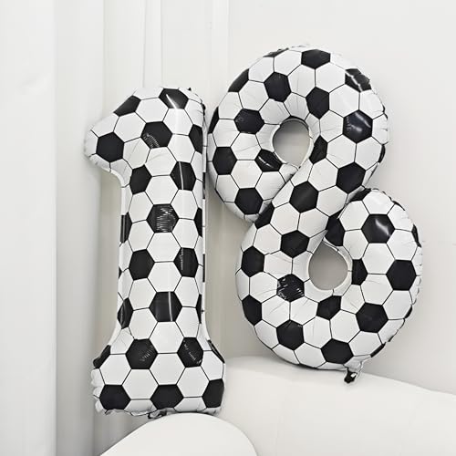 Image of Black White Soccer Number 2 Balloon 2nd Birthday Decoration 40in 2 Balloon | Helium Foil Mylar Balloon World Cup Football Sports Theme Favors for Birthday Party Anniversary Decorations Supplies