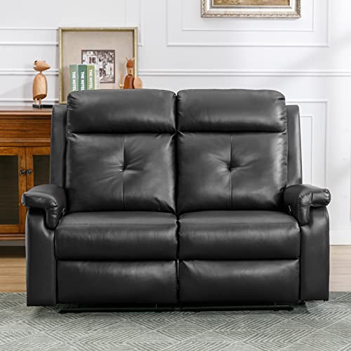 Baijiawei B Pu Leather Reclining Sofa - Manual Double Recliner Loveseat With Massage & Heating - 2-Seater Home Theater Seating For Living Room, Reading Room, Bedroom (Black) #TOP15