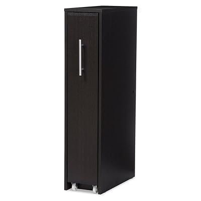Baxton Studio Lindo Wood Bookcase with One Pulled Out Door Shelving Cabinet, Dark Brown