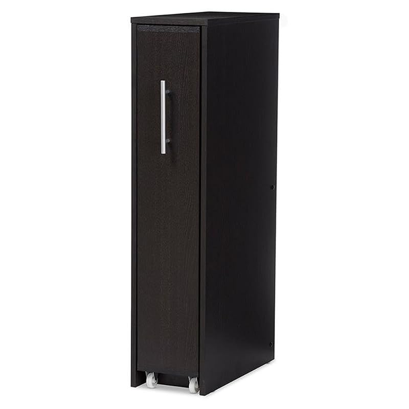 Baxton Studio Lindo Wood Bookcase with One Pulled Out Door Shelving Cabinet, Dark Brown