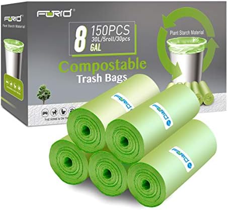 Compostable Trash Bags - FORID 8 Gallon Garbage Bags 150 Count Trash Can Liners 30 Liter Unscented Medium Wastebasket Bags for Kitchen Bathroom Home Office Garbage Can (5Rolls/Green)