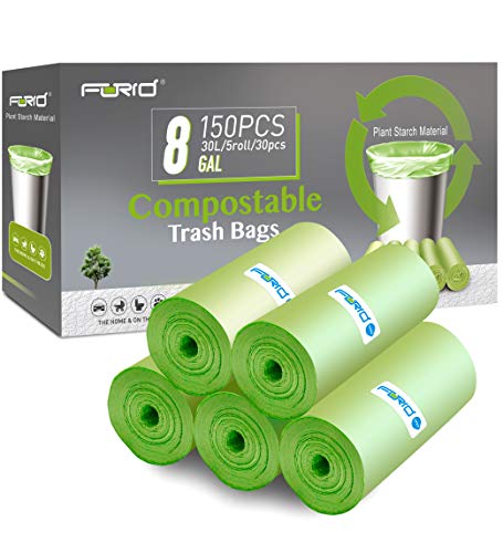 Compostable Trash Bags - FORID 8 Gallon Garbage Bags 150 Count Trash Can Liners 30 Liter Unscented Medium Wastebasket Bags for Kitchen Bathroom Home Office Garbage Can (5Rolls/Green) - Durable & Thick by FORID - Used condition - US$22.75